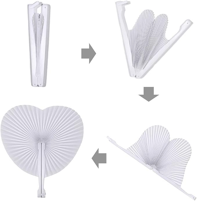 60 Pcs White Heart Paper Fans | Foldable Handheld Fans for Women,Folding Hand Fans for Wedding,Bridal Guest,Church,Party Favors,Dancing,Birthday,DIY