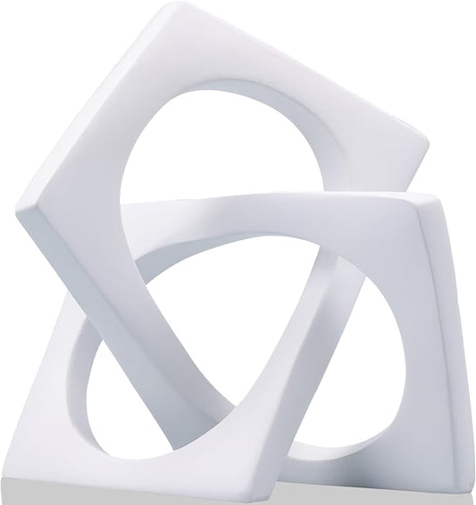Modern Geometric Sculpture White Knot Statue Decor, Home Bookcase Centerpiece Jax Decorative, Tabletop Sculpture and Figurines, for Home Decor Accent Cube Ornaments