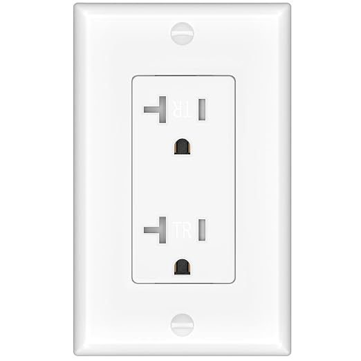 Amico Wall Outlet, 20 Amp Tamper Resistant Outlet, UL Listed, Heat Resistant Polycarbonate, Wall Plate Included, 125V/1875W, for Home, Commercial and Electricians Use, White, 1 Pack