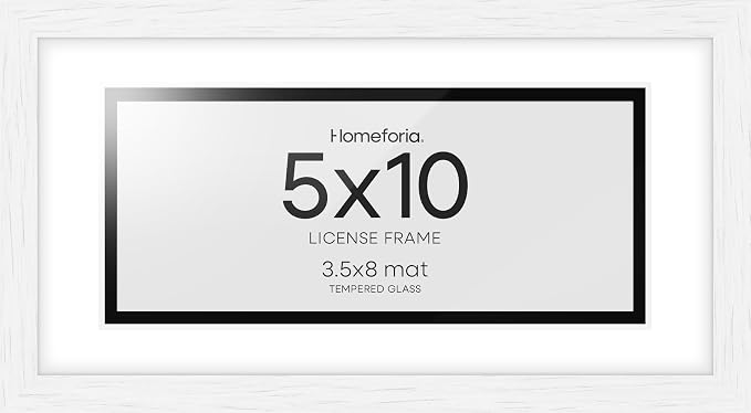 Homeforia 5x10 Business License Frame White, High End Oak 5 x 10 White Wood Document Certificate Frame with Mat 4x9, 10x5 Wooden Picture Frames for Wall or Tabletop, Tempered Glass, Wall Kit, Set of 3
