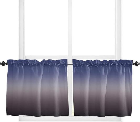 24 Inch Long Tier Curtains for Kitchen, Purple Gray Gradient Bathroom Window Curtains Rod Pocket Short Curtains Window Treatment Tiers for Living Room Farmhouse 2 Panels