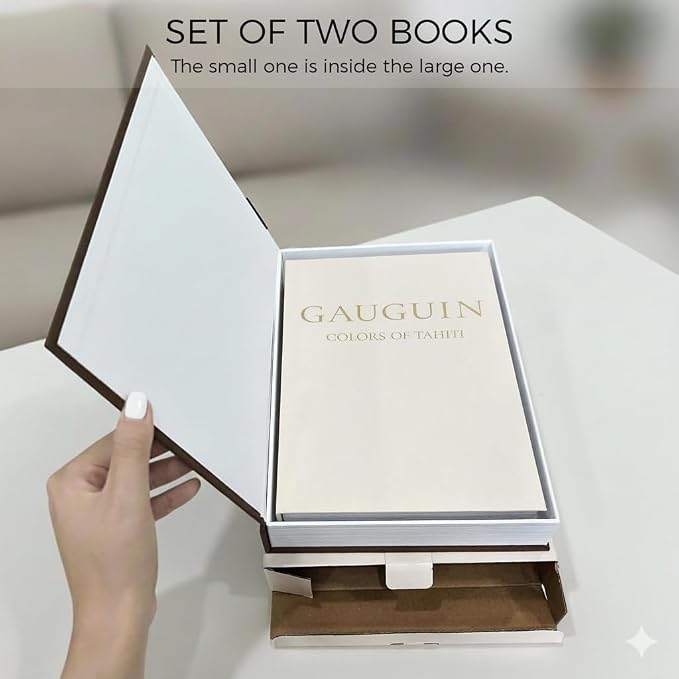 Decorative Books for Home Decor - Stackable Faux Book Box for Coffee Table Styling & Hidden Storage - Neutral Linen Fake Books as Display Riser for Shelf & Entryway (Set of 2, Van Gogh Art)