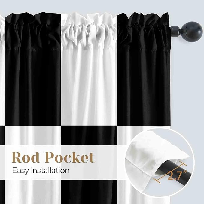 Black and White Checkered Curtains for Living Room Light Filtering Retro Plaid Curtains 63 Inch Length 2 Panels Set White Modern Geometry Drapes for Bedroom Curtains