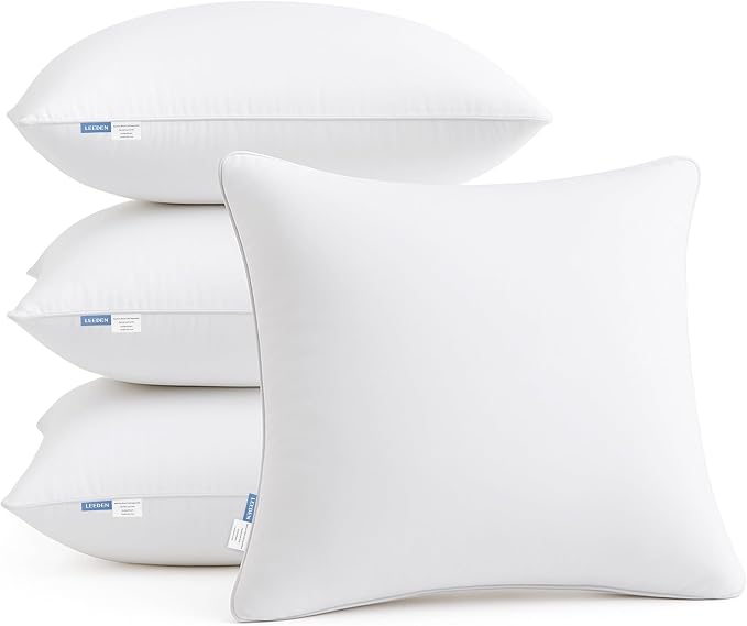 Leeden 22 x 22 Pillow Inserts (Set of 4) - Throw Pillow Inserts with 100% Cotton Cover - 22 Inch Square Interior Sofa Pillow Inserts - Decorative Pillow Insert Pair - White Couch Pillow