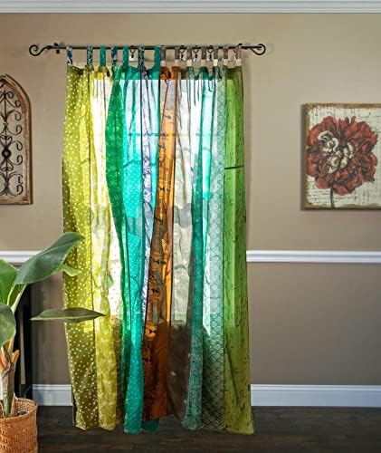 Assorted Hippie Colorful Curtains Light-Filtering – Boho Curtains, Bed Canopy Panel, Tapestry or Window Treatment Patchwork Green Color (84 X 43 Inches)