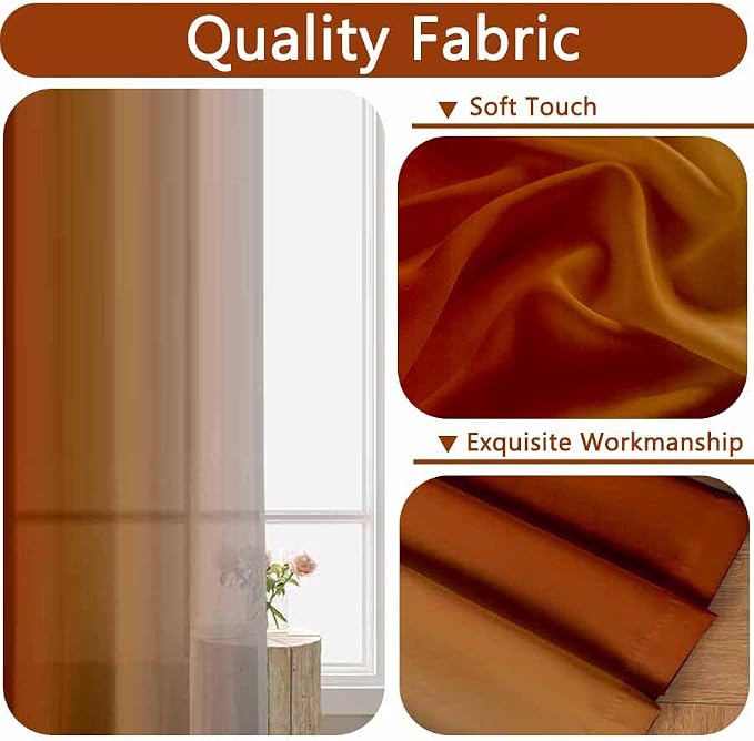 Burnt Orange Curtains 63 Inch Length for Living Room 2 Panel Set Burnt Orange and Terracotta Window Curtain Rust Orange Ombre Gradient Light Filtering Curtains Modern Abstract Drapes