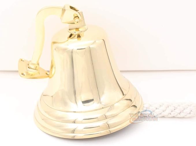 Solid Brass Wall Mounted Ship Hanging Bell for Reception, School, Outdoor,Indoor, Dinner & Chruch - 7 Inch by The Metal Magician