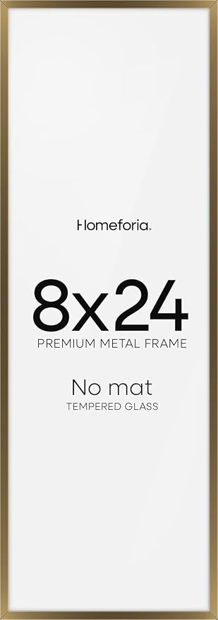 Homeforia 8x24 Bronze Panoramic Frame, High End Metal 8 x 24 Picture Frames without Mat, 24x8 Hanging Bronze Poster Frames for Wall, 8by24 inch Display Photo Frames, Tempered Glass, Wall Kit, Set of 2