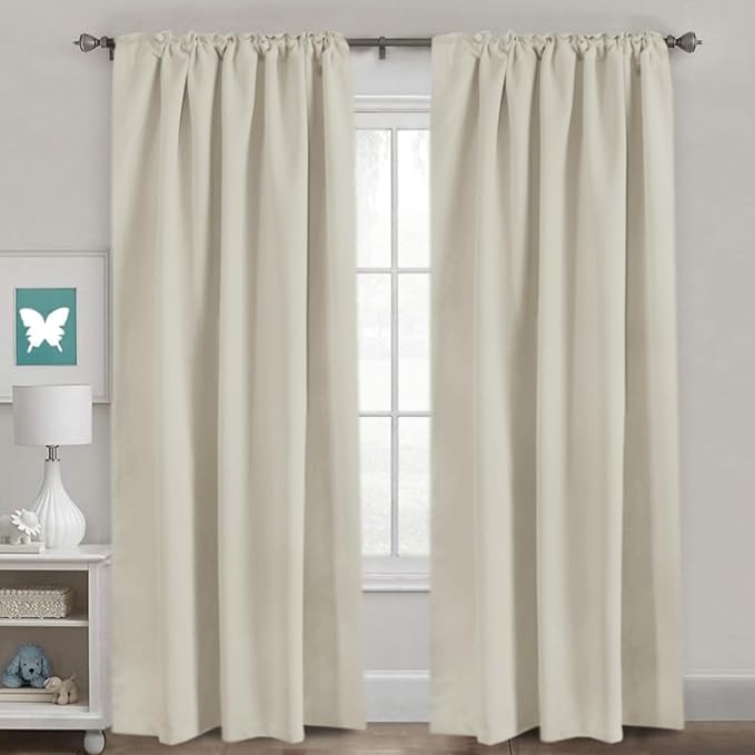 H.VERSAILTEX Light Reducing Curtains Thermal Insulated Window Treatment Panels Room Darkening Privacy Assured Drapes for Living Room Back Tab/Rod Pocket Bedroom Drapes 2 Panels, Ivory - 52 x 96 Inch