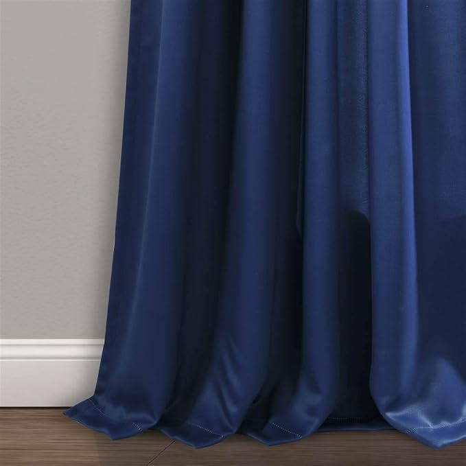 Lush Decor Weeping Flower Light Filtering Window Curtain Panels, Pair, 52"W x 95"L + 2" Header, Navy - Charming Modern Floral Curtains for Living Room, Dining Room, & Bedroom