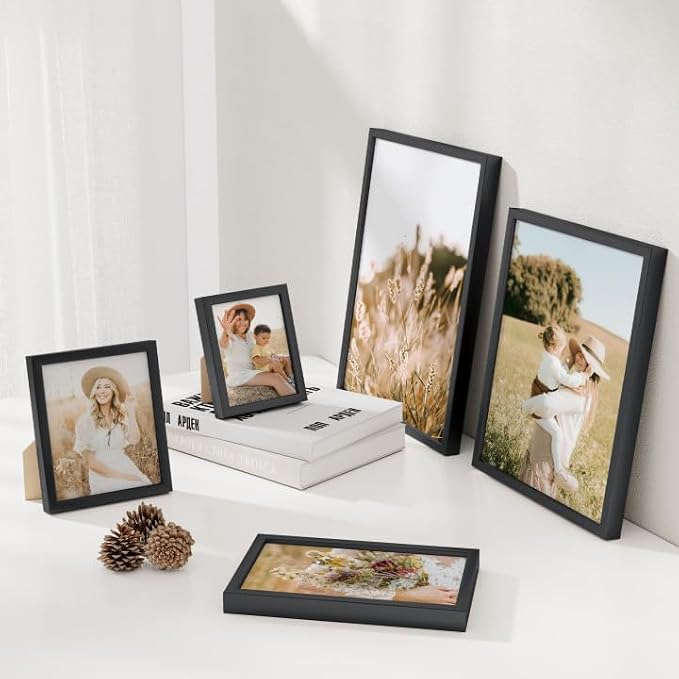 FLYJOE 4x5 Metal Picture Frame - Black Aluminum Picture Frames with Real Glass for Wall Hanging or Tabletop, Horizontally or Vertically, 4 x 5 Wall Gallery Poster Photo Frames for 4 by 5 Photo, Black