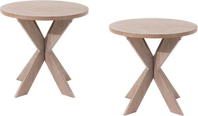 COZAYH Set of 2 Farmhouse Cross Leg end Table, French Country Accent Side Table for Family, Dinning or Living Room, Small Spaces, Modern, Round, Vintage Grey Finish. (2 Pack)