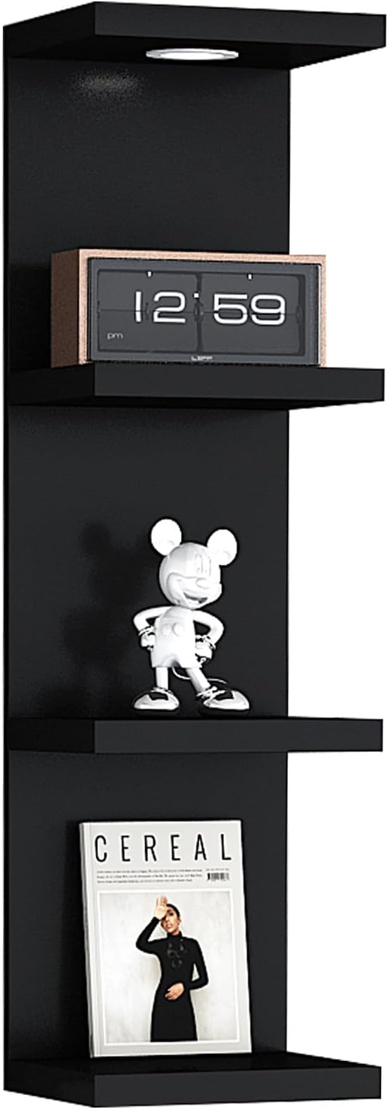 LitaEther Versatile 4 Tier Wall Shelf Unit,Black Lack Wall Shelf,Display Floating Shelf with LED Remote Control Light