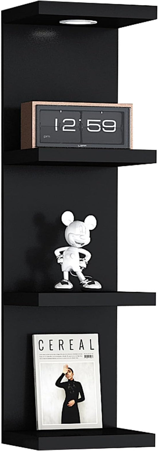 LitaEther Versatile 4 Tier Wall Shelf Unit,Black Lack Wall Shelf,Display Floating Shelf with LED Remote Control Light