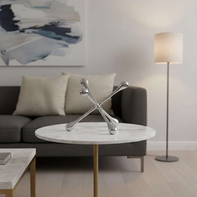 Cantillo Cast Aluminum Jack Sculpture – Modern Decorative Accent for Coffee Table, Bookshelf & Console – Mirror Polished Silver Finish – Contemporary Home Décor – Available in 3 Sizes