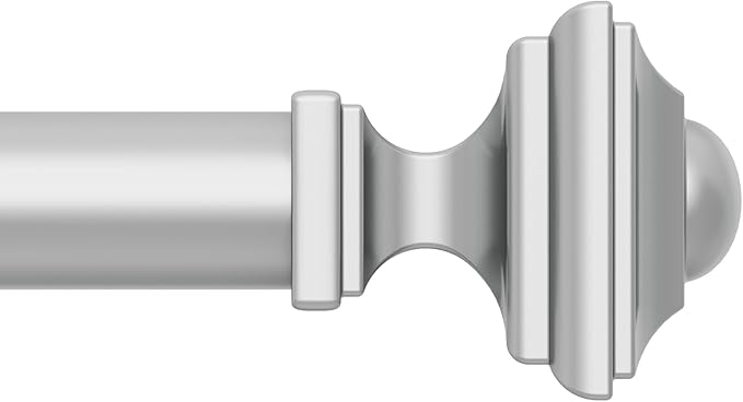 Silver Curtain Rod for Windows 18-45 Inches, 1 Inch Heavy Duty Adjustable Drapery Pole, Modern Window Treatment Rod with Decorative Square Finials, Easy Installation