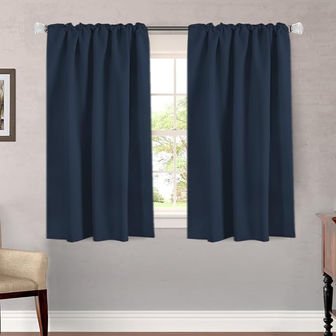 H.VERSAILTEX Blackout Curtains Thermal Insulated Window Treatment Panels Room Darkening Blackout Drapes for Living Room Back Tab/Rod Pocket Bedroom Draperies, 52 x 54 Inch, Navy Blue, 2 Panels
