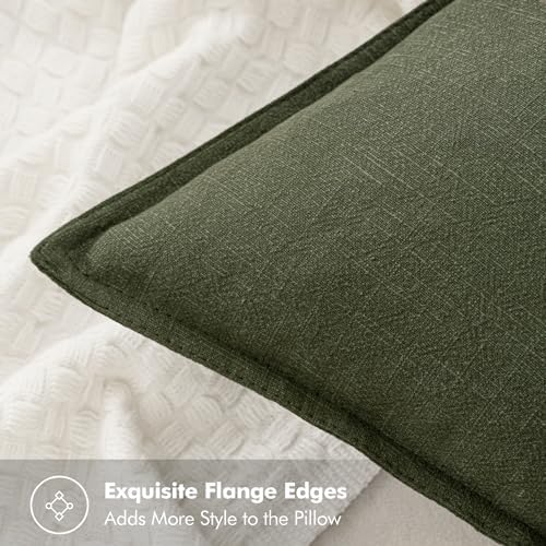 MIULEE Neutral Green/Brown Boho Linen Pillow Covers 18x18 Inch Pack of 4 | Natural Decorative Throw Pillow Covers Soft Farmhouse Couch Pillowcases Decors for Living Room Bed Sofa