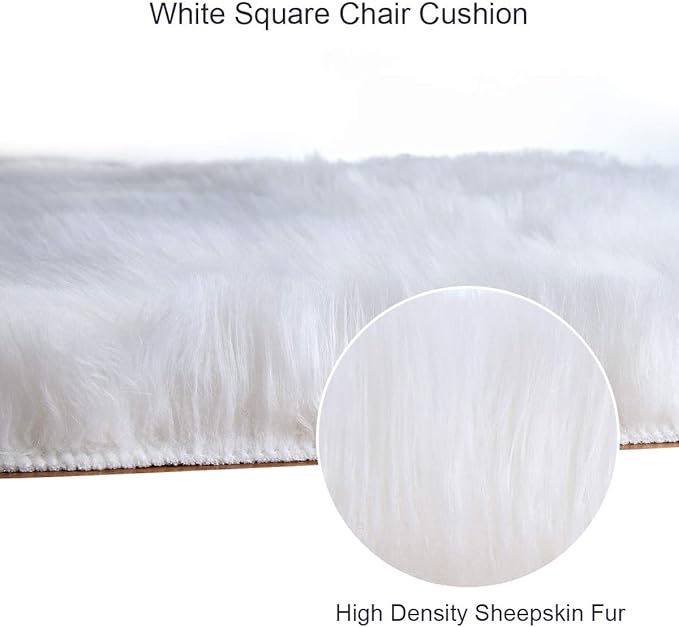 Softlife White Sheepskin Chair Cover 4 PCs Seat Cushion Pad Super Soft Area Rugs for Living Bedroom Sofa Dorm (1.6ft x 1.6ft)