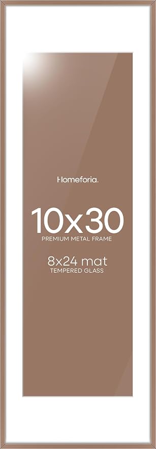 Homeforia 10x30 Picture Frame Mocha, High End Metal 10x30 Poster Frames with Mat 8x24 inch Photo, 10 x 30 Mocha Frames Matted to 8 by 24 Print, 30x10 Panoramic Frames, Tempered Glass, Wall Kit, Set of 2