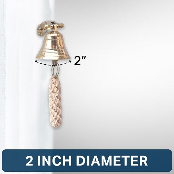 2" Polished Brass Bell Quality Marine Wall Mounted Ship Hanging Bell Perfect for Dinner, Indoor, Outdoor, School, Bar, Reception, Last Order & Church by The Metal Magician