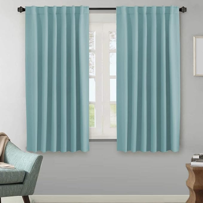 H.VERSAILTEX Blackout Curtains Thermal Insulated Window Treatment Panels Room Darkening Blackout Drapes for Living Room Back Tab/Rod Pocket Bedroom Draperies (2 Panels, Mineral Blue, 52 x 63 Inch)