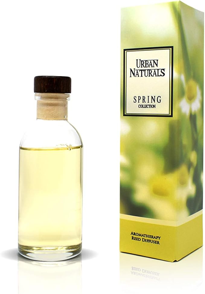 Urban Naturals Reed Diffuser Set, Spring Clean - Bathroom Shelf Décor | Fresh, Crisp Fragrance of Lemon, Leafy Greens & Lavender, Essential Oil Room Scent Infuser with Reed Sticks, Made in the USA