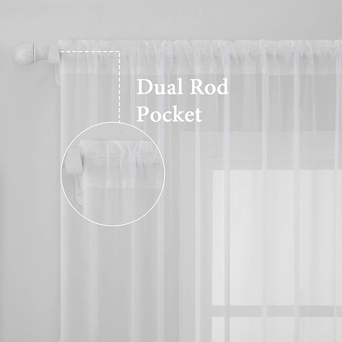 MIULEE 2 Panels Solid Color White Sheer Window Curtains Elegant Window Voile Panels/Drapes/Treatment for Bedroom Living Room (54 X 92 Inches White)