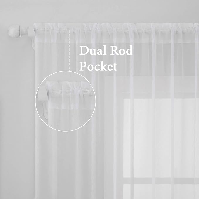 MIULEE 2 Panels Solid Color White Sheer Window Curtains Elegant Window Voile Panels/Drapes/Treatment for Bedroom Living Room (54 X 144 Inches White)