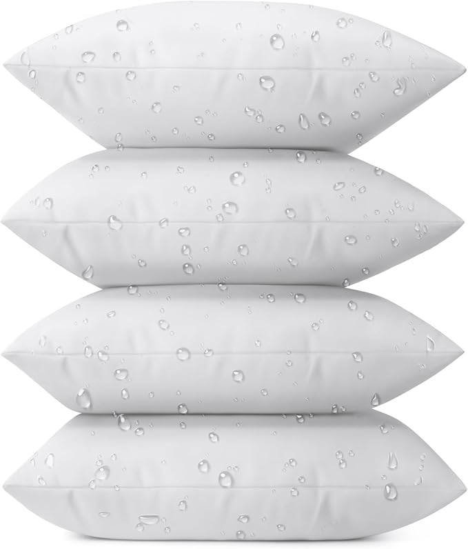 Phantoscope Pack of 4 Premium Outdoor Pillow Inserts, Dual Usage Waterproof Throw Pillows No Cover Needed, Decorative Couch Sham Cushion Stuffer Patio Couch Tent, White 18 x 18 Inches