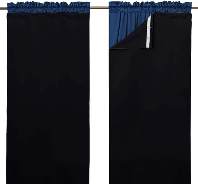 NICETOWN Blackout Curtain Liners for 95" Curtains - Black Out Curtain Liners for Drapes, Blackout Fabric Liners for Bedroom (Hooks Included) 2 Panels, 45W by 88L Per Panel Inches, Black