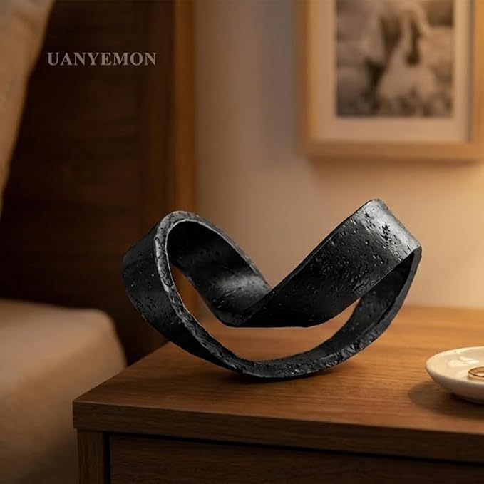 Modern Infinity Knot Sculpture - Black Knot Home Decor, Multi-Angle Statue for Shelves, Coffee Table, Bookshelf, Living Room, Office, Resin Geometric Decorative Accent, Abstract Art Knick Knacks Gifts