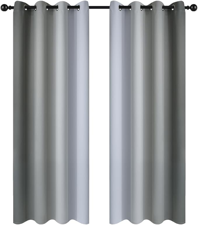 Yakamok Gray and Greyish White Thermal Insulated Grommet Light Blocking Window Drapes,Room Darkening Gradient Color Ombre Curtains for Bedroom (52W x 72L / 2 Panels, One Pair) | Room Darkening Curtains 72,Thermal Insulated Gradient Color Drape,Light Bl...