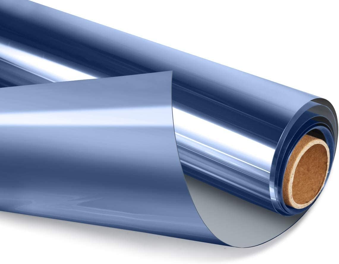 HIDBEA One Way Privacy Window Film, Daytime Mirror Reflective Heat Control UV Sun Blocking Non-Adhesive Static Cling Window Tint for Home and Office (Blue-Silver, 29.5 Inch x 6.5 Feet)