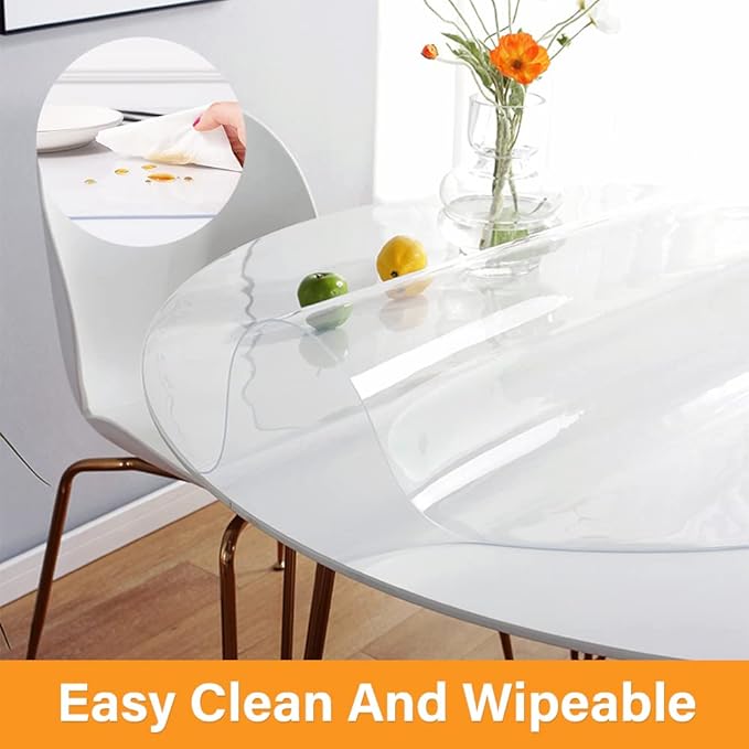 40 Inch Round Clear Plastic Table Protector Cover PVC Vinyl Desk Pad Mat Waterproof Non-Slip Easy Clean Tablecloth for Gaming Dining Room Table Coffee End Table Office Writing Desk