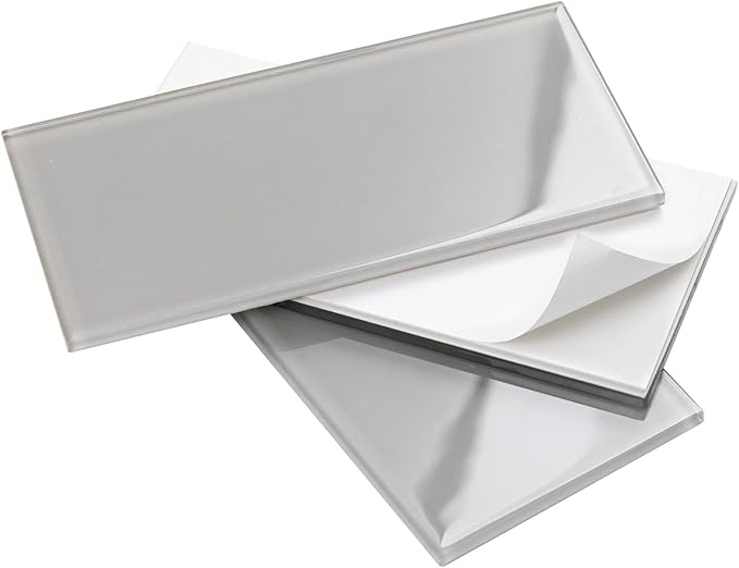 Glass Subway Tile 3 x 6 Inch Light Grey Glass Tile for Kitchen Backsplash Bathroom Wall Pack of 40 Sheets