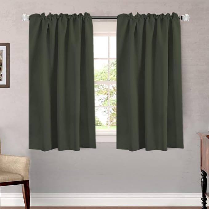 H.VERSAILTEX Blackout Curtains Thermal Insulated Window Treatment Panels Room Darkening Blackout Drapes for Living Room Back Tab/Rod Pocket Bedroom Draperies (2 Panels, Olive, 52 x 54 Inch)