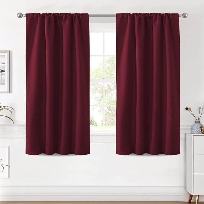 H.VERSAILTEX Christmas Blackout Curtains Thermal Insulated Window Treatment Panels Blackout Drapes for Living Room Back Tab/Rod Pocket Bedroom Draperies (2 Panels, Burgundy, 42 x 54 Inch)