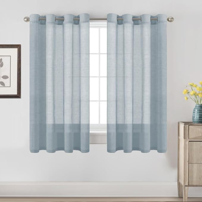 H.VERSAILTEX Natural Linen Semi Sheer Curtains Soft Semi Sheer Curtain Panels for Living Room/Nickel Grommet Window Treatment Curtains for Bedroom (52" W x 63" L, 1 Pair, Teal)