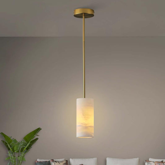Alabaster Pendant Light Kitchen Island, H-9.5in Brass Pendant Light Fixtures with Natural Marble Shade, Adjustable Ceiling Pendant for Dining Room, Living Room, Bedroom & Bathroom