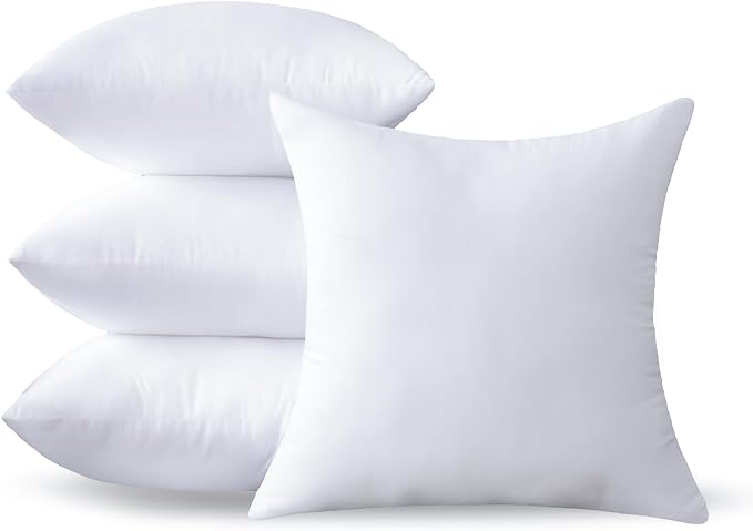 16 x 16 Pillow Inserts Set of 4 - Premium Soft and Fluffy 16 Inch Small Sofa Decorative White Square Throw Pillow Inserts Stuffing for Living Room Couch and Bedroom Interior Cushions
