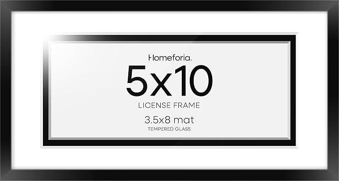 Homeforia 5x10 Business License Frame Black, High End Metal 5 x 10 Document Certificate Frame with Mat 4x9, 5 by 10 Professional License Frames for Wall or Tabletop, Tempered Glass, Wall Kit, Set of 3