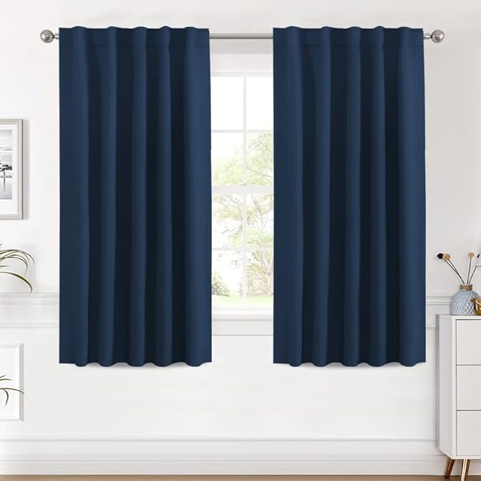 H.VERSAILTEX Blackout Curtains Thermal Insulated Window Treatment Panels Room Darkening Blackout Drapes for Living Room Back Tab/Rod Pocket Bedroom Draperies (2 Panels, Navy Blue, 42 x 54 Inch)
