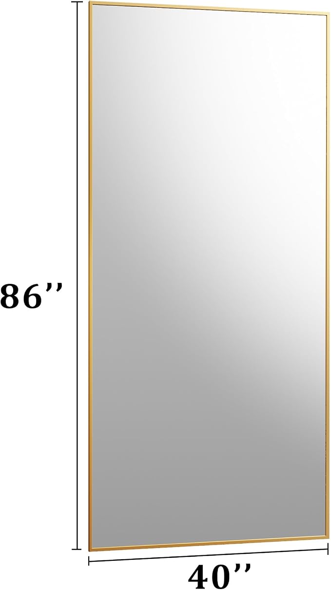 BEAUTYPEAK 86"x40" Rectangle Full Body Floor Mirrors, Full Length Mirror with Stand, Large Gold Mirror for Bedroom, Dressing Room, Leaning, Standing or Hanging Horizontally/Vertically
