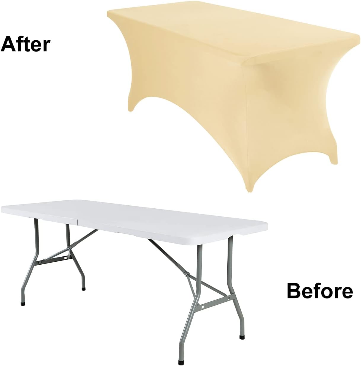 4Pack Spandex Waterproof Table Covers 6ft，Spandex 6ft Waterproof Table Cover for Party,Wedding, Banquet, and Events(Champagne)