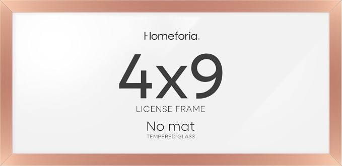 Homeforia 4x9 Business License Frame, High End Metal 4 x 9 Rose Gold Certificate Frame, 9x4 Document Frames for Wall or Tabletop, 9by4 inch Panoramic Picture Frames, Tempered Glass, Wall Kit, Set of 1