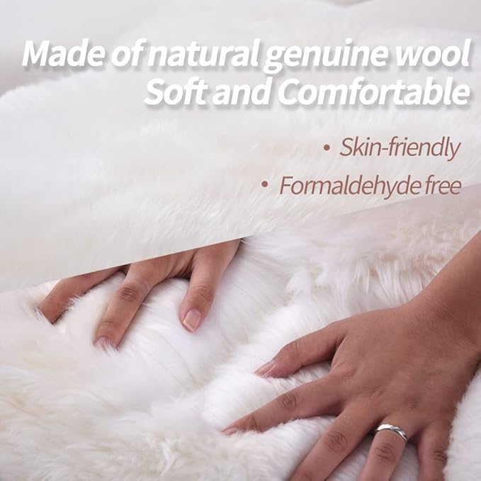 IRIWOOL Premium Genuine Fur Sheepskin Rug Real Australia Sheepskin Natural Luxury Fluffy Lambskin Fur Area Rug Seat Covers for Kids Bedroom Sofa Chair Cover (Dark Aquamarine, Single Pelt/2ft x 3ft)