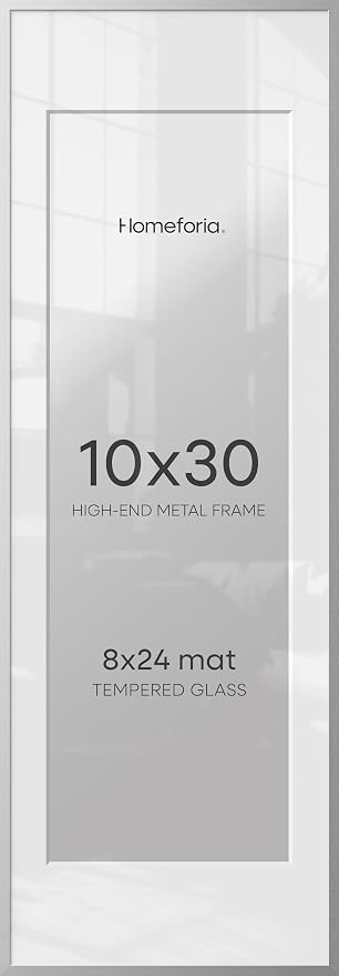 Homeforia 10 x 30 Picture Frame Silver, High End Metal 10x30 Poster Frames with Mat 8x24 Photo, 10 x 30 Silver Frames Matted to 8 x 24 Print, 30by10 Panoramic Frame, Tempered Glass, Wall Kit, Set of 2