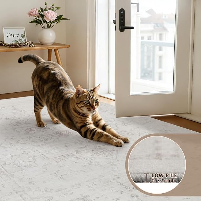 Area Rugs 9x12 Living Room: Vintage Boho Neutral Washable Rug Indoor Soft Large Area Rug Carpet for Bedroom Nursery Farmhouse Dining Room Office Floor Non-Slip Low Pile Under Table Neutral Cream