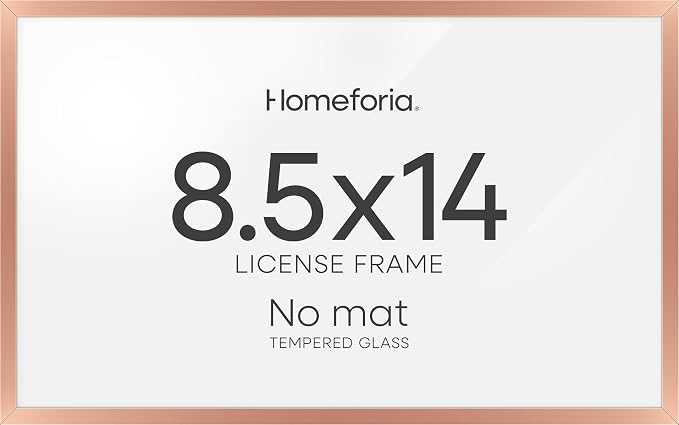 Homeforia 8.5x14 Marriage License Frame, High End Metal 8.5 x 14 Rose Gold Marriage Certificate Frames, 14x8.5 Picture Frame for Wall & Tabletop, 8.5x14 Photo Frame, Tempered Glass, Wall Kit, Set of 3